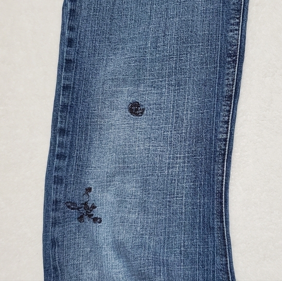 Vintage 90s LEI boho sequin floral embroidered low rise stretchy flared jeans 17 - Picture 11 of 14